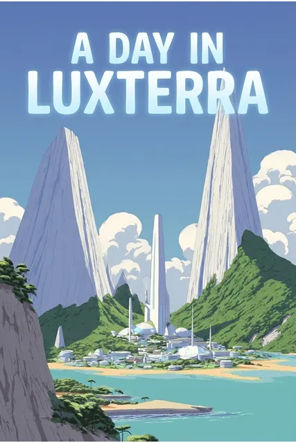 A bright, welcoming view of Lux University and the title "A Day in Luxterra"