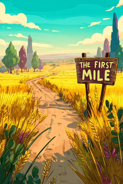 A winding dirt road through an open field at golden hour, suggesting the start of a journey and a friendship not yet begun